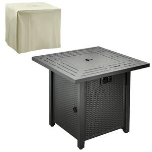 Outsunny Square Propane Gas Fire Pit Table, 40000 BTU Rattan Smokeless Firepit Patio Heater w/ Cover, Lava Rocks & Lid, 71x71x62cm, Black Aosom UK
