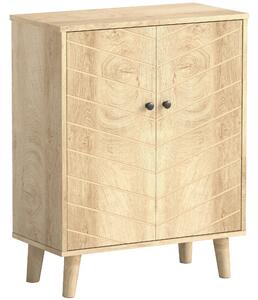 HOMCOM Vintage Storage Cabinet with Double Chevron Doors and Pine Wood Legs, Side Cabinet, Natural Wood Effect
