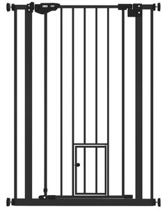 PawHut Extra Tall Dog Gate with Cat Door, Pet Safety Gate for Doorways Stairs with Auto Close Double Locking, 104H x 74-80W cm, Black Aosom UK