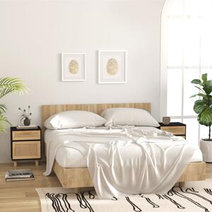 Bedside Cabinets 2 pcs Black Solid Wood Pine and Natural Rattan