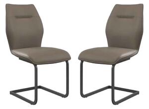 Pisar Taupe Faux Leather Dining Chairs with Metal Legs in Pair