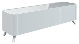 Tivori High Gloss TV Stand with 3 Doors In Light Grey with Glass Top