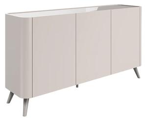 Tivori High Gloss Sideboard with 3 Doors In Taupe with Glass Top