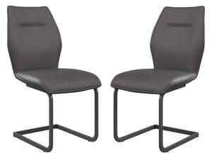 Pisar Grey Faux Leather Dining Chairs with Metal Legs in Pair