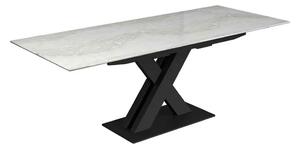 Altois Marble Top Extending Dining Table with Metal X-Shaped Base in Light Grey