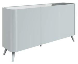 Tivori High Gloss Sideboard with 3 Doors In Light Grey with Glass Top