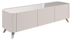 Tivori High Gloss TV Stand with 3 Doors In Taupe with Glass Top