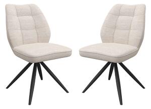 Raevo Ivory Fabric Swivel Dining Chairs with Metal Legs in Pair