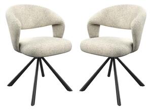 Laroz Champagne Fabric Dining Chairs with Black Legs in Pair