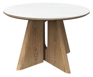 Raevo Round Ceramic Top Dining Table with Oak Veneer Base in Matte White