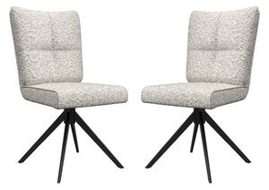 Rivano Ivory Fabric Armless Dining Chairs with Black Legs in Pair