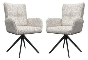Rivano Ivory Fabric Swivel Dining Chairs with Black Legs in Pair