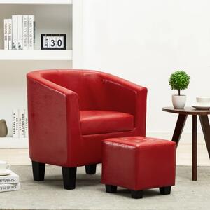 Tub Chair with Footstool Red Faux Leather
