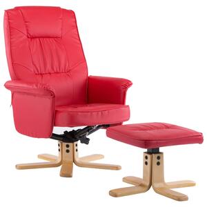 Armchair with Footrest Red Faux Leather