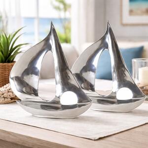 Bemidji Large Aluminium Set Of 2 Decorative Boat - Silver