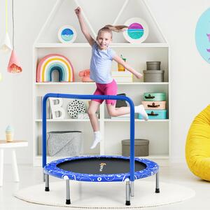 Costway Child's Folding Trampoline with Padded Edge Cover and Full Covered Handle-Blue