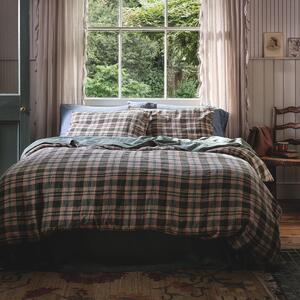 Piglet Fern Green Dallington Check Linen Blend Duvet Cover Size Double