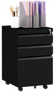 Vinsetto Steel Mobile File Cabinet, 3-Drawer, Lockable, Wheels, Pencil Tray, for A4/Legal, Black