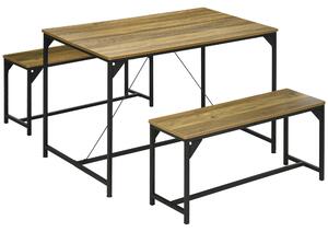 HOMCOM Dining Duet: Space-Efficient Table and 2 Benches Set, Seats 4, Natural Finish for Kitchen and Dining Room