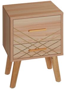 HOMCOM Scandinavian Bedside Cabinet with Drawers, Bedside Table with Wood Legs for Bedroom, Natural