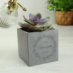 Personalised Floral Wreath Concrete Plant Pot Grey