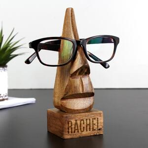 Personalised Name Wooden Nose Shaped Glasses Holder Natural