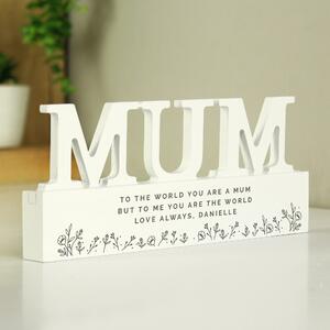 Personalised Floral Wooden Mum Ornament White