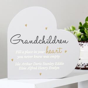 Personalised Grandchildren Free Standing Heart Ornament Grey