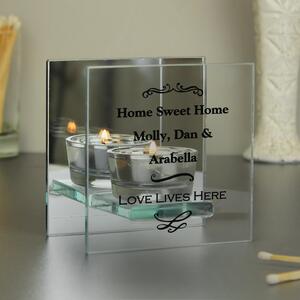 Personalised Antique Scroll Mirrored Glass Tealight Holder Clear