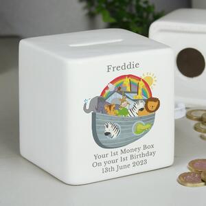 Personalised Noahs Ark Ceramic Square Money Box White