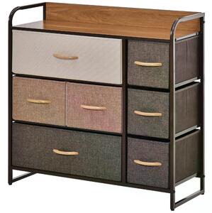 HOMCOM Dresser with 7 Drawers, Fabric Chest, 3-Tier Storage Organizer, Steel Frame & Wooden Top for Bedroom, Hallway, Cream
