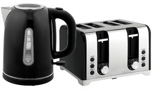 HOMCOM Kettle and Toaster Set, 1.7L 3000W Rapid Boil Jug Kettle with Strix Thermostat, Limescale Filter, 4 Slice Toaster with 7 Browning Controls, Crumb Tray, Black