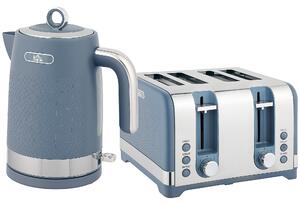 HOMCOM Sleek Textured Kettle and Four-Slice Toaster Set - Blue