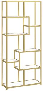 HOMCOM Seven-Tier Geometric Bookcase - White/Gold Tone