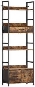 HOMCOM Industrial Style Bookcase, with 4 Shelves and 3 Fabric Drawers - Brown/Black