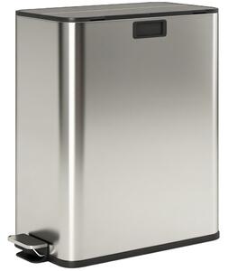 HOMCOM Dual Kitchen Bin with Soft-Close Butterfly Lid, 2 x 28L Stainless Steel Pedal Bin with Removable Inner Buckets, Fingerprint-Proof for Recycling and Waste, Silver Tone