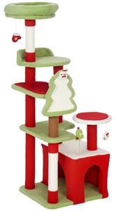 PawHut Cat Tree, 120cm Christmas Cat Tower with 3 Scratching Posts, Scratching Board, 2 Perches, Platforms, Toys, Green