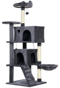 PawHut 140cm Large Cat Tree Tower with Sisal Scratching Posts, Cat Houses, Plush Perches, Hammock, Ladder, Dark Grey