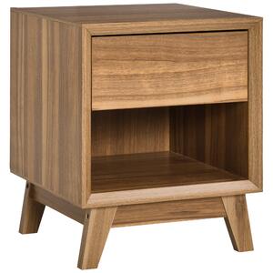 HOMCOM Bedside Table Nightstand, Modern End Table with Drawer and Shelf for Living Room, Walnut Brown Aosom UK