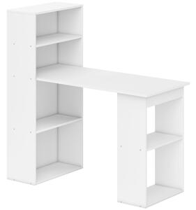 HOMCOM 120cm Modern Computer Desk Bookshelf Writing Table Workstation PC Laptop Study Home Office 6 Shelves White Aosom UK