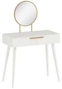 HOMCOM Modern Dressing Table with Round Mirror, Makeup Vanity Table with 2 Drawers for Bedroom, Living Room, White Aosom UK