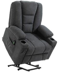 HOMCOM Oversized Riser and Recliner Chairs for the Elderly, Fabric Upholstered Lift for Living Room with Remote Control Side Pockets Cup Holder Grey