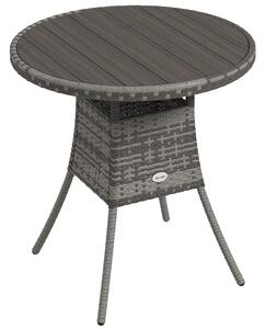 Outsunny 70cm PE Rattan Outdoor Dining Table, Patio Table with Wood-plastic Composite Top for Balcony, Garden, Grey