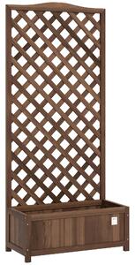 Outsunny 53L Garden Wooden Planter Box with Trellis Free Standing Flower Raised Bed with Lattice for Climbing Plants, 76cm x 36cm x 170cm, Dark Brown