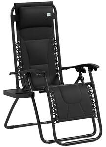 Outsunny Foldable Reclining Garden Chair, Zero Gravity Chair with Padded Seat, Cup Holder, Adjustable Backrest, Pillow for Outdoor, Patio, Deck, Black