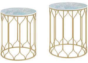 Outsunny Garden Side Table Set of 2, Nesting Tables with Ceramic Tile Top, Small Garden Tables with Metal Frame for Patio, Balcony, Multicoloured
