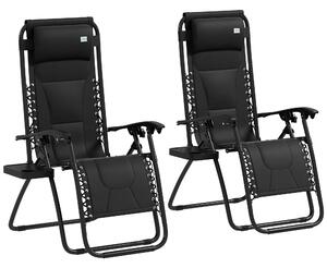Outsunny Foldable Reclining Garden Chair Set of 2, Zero Gravity Chairs with Padded Seat, Adjustable Backrest for Outdoor, Patio, Deck, Black