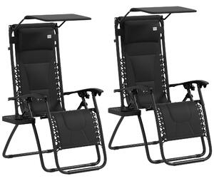 Outsunny Zero Gravity Lounger Chair Set of 2, Folding Reclining Patio Chair with Cup Holder, Cushion and Headrest for Poolside, Camping, Black