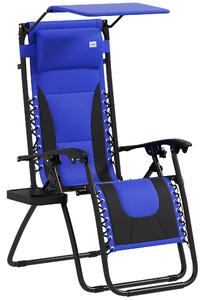 Outsunny Zero Gravity Lounger Chair, Folding Reclining Patio Chair with Shade Cover, Cup Holder, Soft Cushion and Headrest for Poolside, Camping, Blue