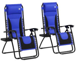 Outsunny Foldable Reclining Garden Chair Set of 2, Zero Gravity Chairs with Padded Seat, Cup Holder, Adjustable Backrest for Outdoor, Deck, Blue